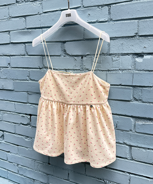 FLORAL RIBBON GATHER SLEEVELESS CREAM