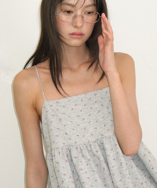 FLORAL RIBBON GATHER SLEEVELESS GREY