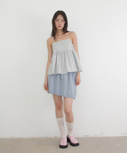 FLORAL RIBBON GATHER SLEEVELESS GREY