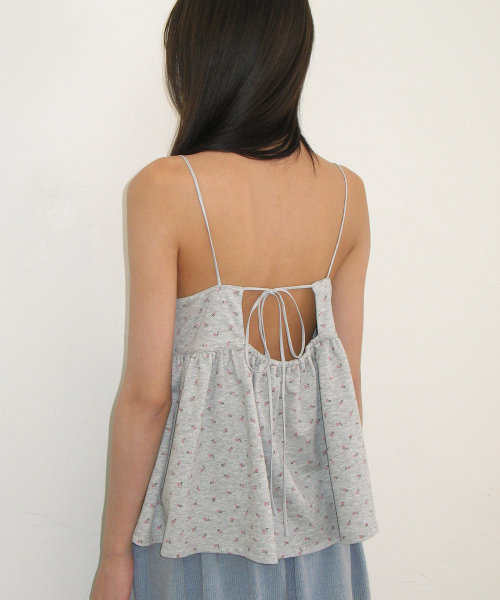 FLORAL RIBBON GATHER SLEEVELESS GREY