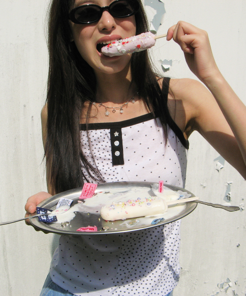 PATTERN PATCHWORK BUTTON SLEEVELESS WHITE