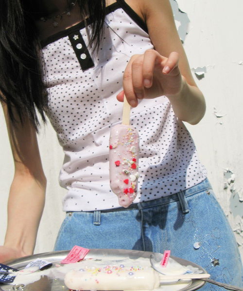 PATTERN PATCHWORK BUTTON SLEEVELESS WHITE