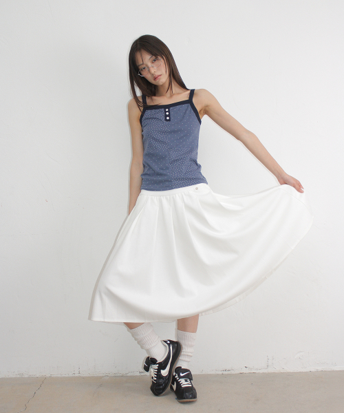 PATTERN PATCHWORK BUTTON SLEEVELESS NAVY