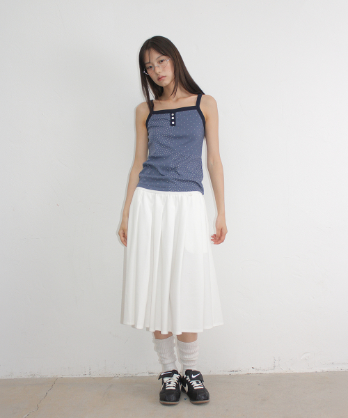 PATTERN PATCHWORK BUTTON SLEEVELESS NAVY