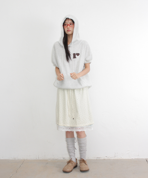 DOT R HALF SLEEVE HOODIE WHITE MELNAGE