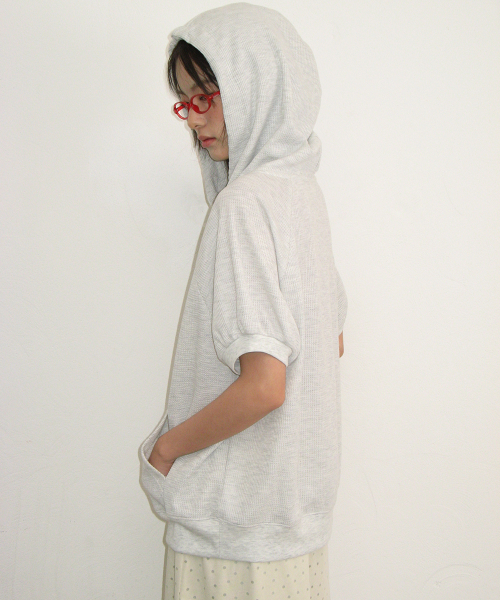 DOT R HALF SLEEVE HOODIE WHITE MELNAGE