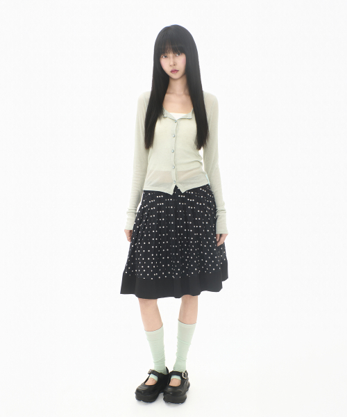 DOT PLEATED SATIN SKIRT BLACK