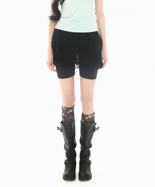 LACE LAYER WRAP SKORT BLACK