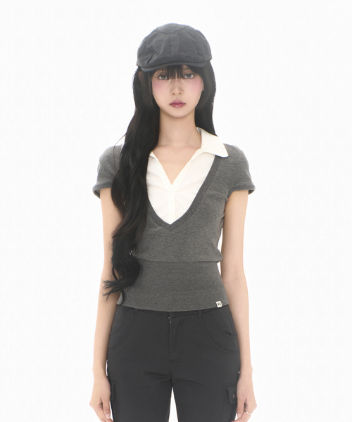 LAYERED COLLAR T GREY