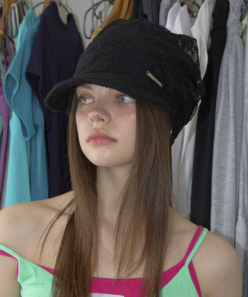 Floral Lace Cap Hat (2color)_Black