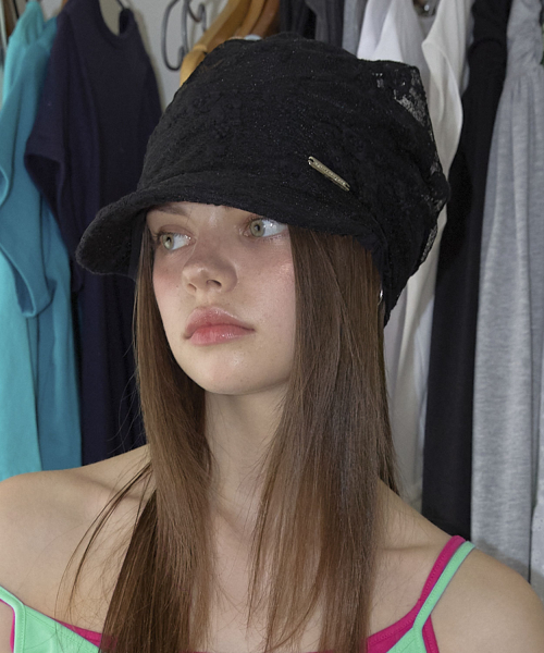 Floral Lace Cap Hat (2color)_Black