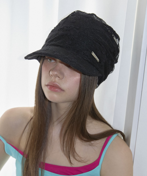 Floral Lace Cap Hat (2color)_Black