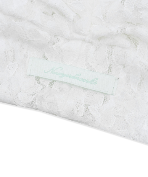 Flower Lace Pleated Beanie Hat (2color)_White