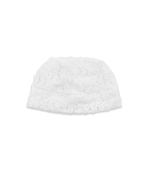 Flower Lace Pleated Beanie Hat (2color)_White