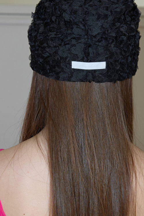 Flower Lace Pleated Beanie Hat (2color)_Black
