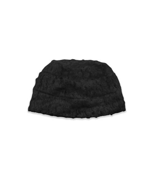 Flower Lace Pleated Beanie Hat (2color)_Black