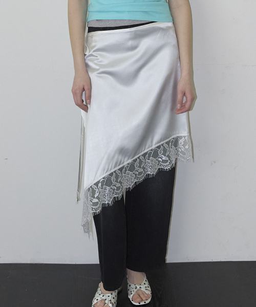 Satin Diagonal Layered Skirt (2color)_Ivory