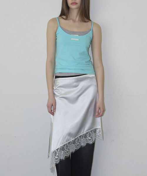 Satin Diagonal Layered Skirt (2color)_Ivory