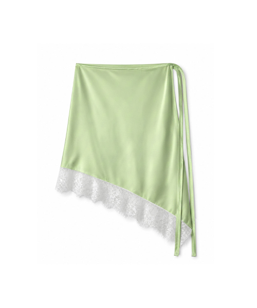 Satin Diagonal Layered Skirt (2color)_Olive