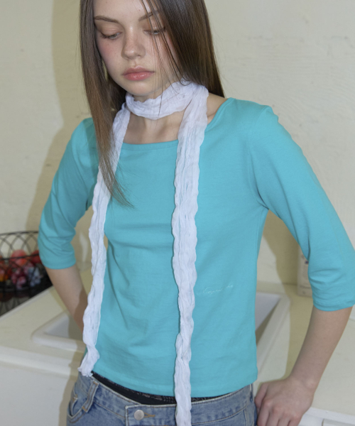 Slim Pleated Long Scarf (4color)_White