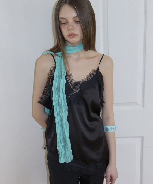 Slim Pleated Long Scarf (4color)_Teal