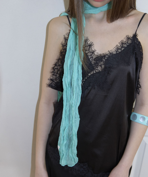 Slim Pleated Long Scarf (4color)_Teal