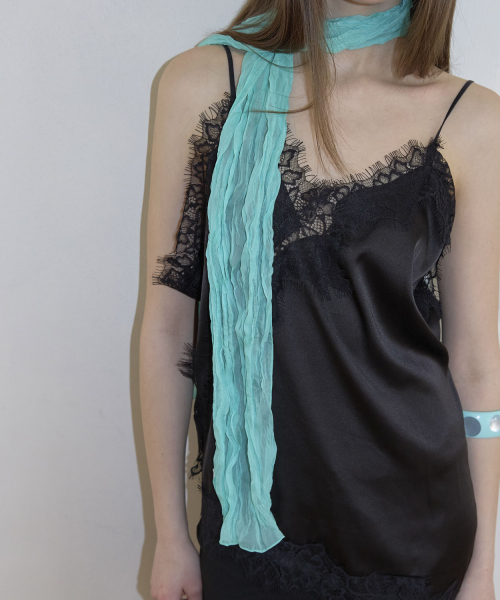 Slim Pleated Long Scarf (4color)_Teal