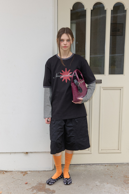 Unisex Contrast Ringer Short Sleeve T-Shirt (3color)_Black