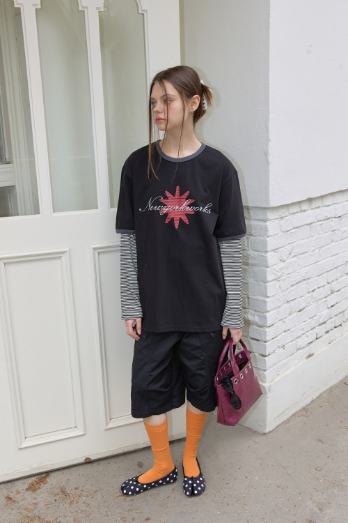Unisex Contrast Ringer Short Sleeve T-Shirt (3color)_Black