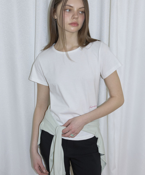 Embroidery Round Short Sleeve T-Shirt (4color)_White