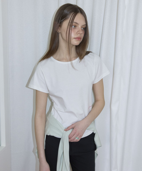 Embroidery Round Short Sleeve T-Shirt (4color)_White