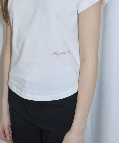 Embroidery Round Short Sleeve T-Shirt (4color)_White
