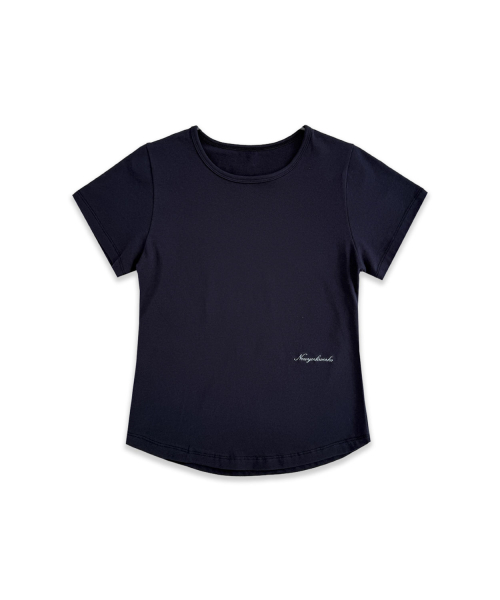Embroidery Round Short Sleeve T-Shirt (4color)_Navy