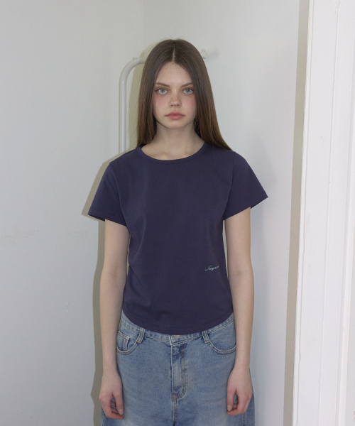 Embroidery Round Short Sleeve T-Shirt (4color)_Navy