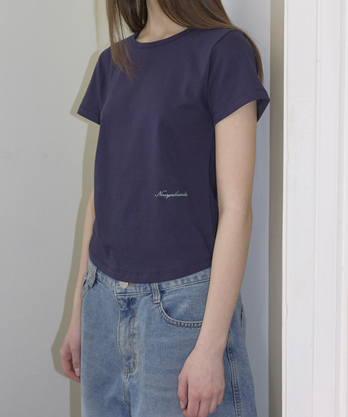 Embroidery Round Short Sleeve T-Shirt (4color)_Navy