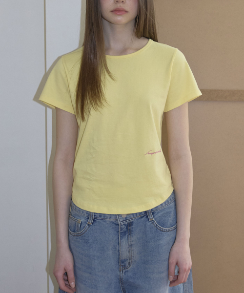 Embroidery Round Short Sleeve T-Shirt (4color)_Lemon