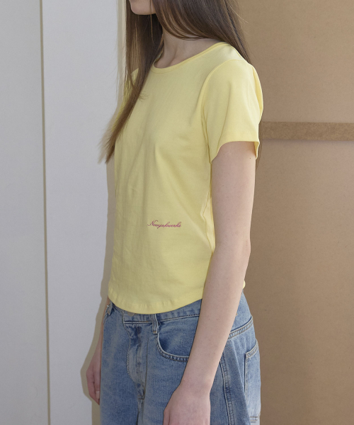 Embroidery Round Short Sleeve T-Shirt (4color)_Lemon