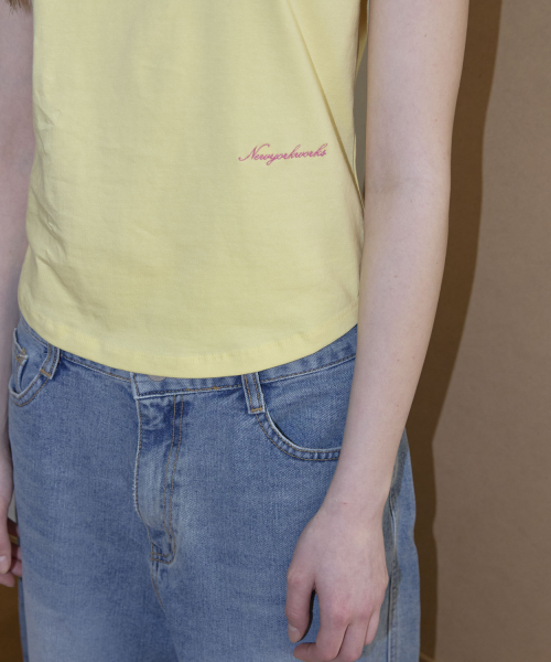 Embroidery Round Short Sleeve T-Shirt (4color)_Lemon