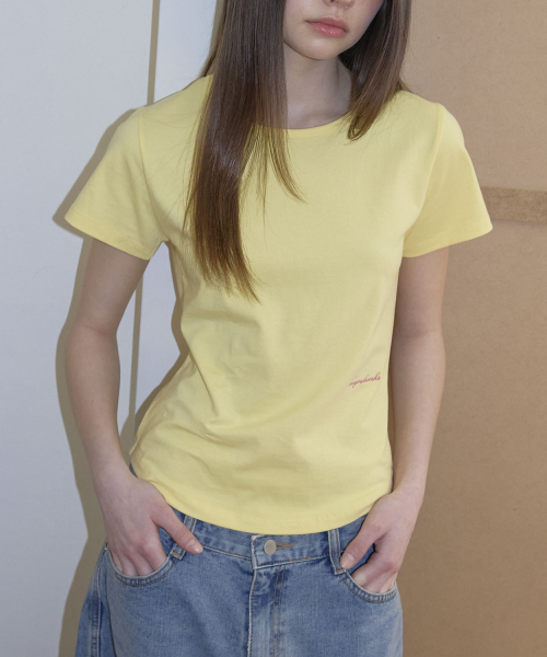Embroidery Round Short Sleeve T-Shirt (4color)_Lemon