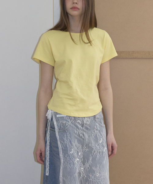 Embroidery Round Short Sleeve T-Shirt (4color)_Lemon