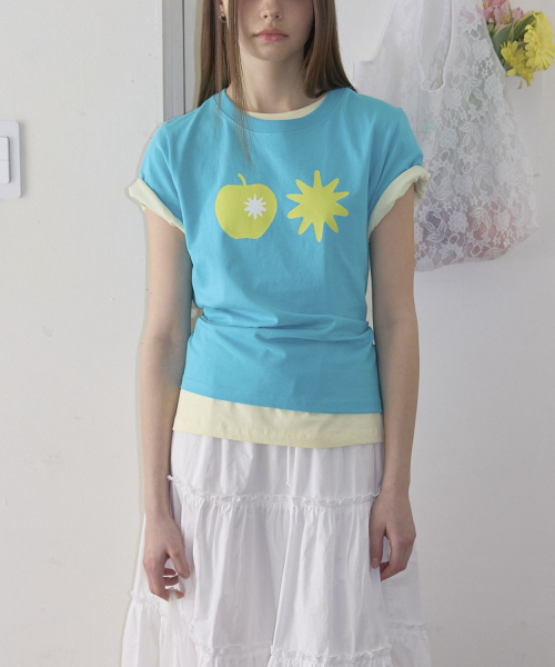 Apple Print Short Sleeve T-Shirt (3color)_Teal