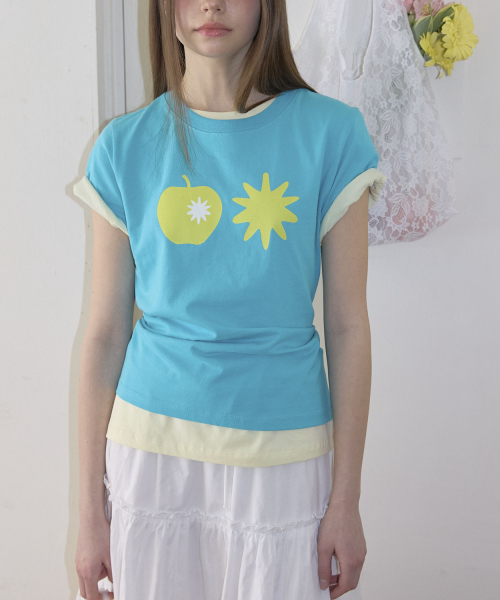 Apple Print Short Sleeve T-Shirt (3color)_Teal
