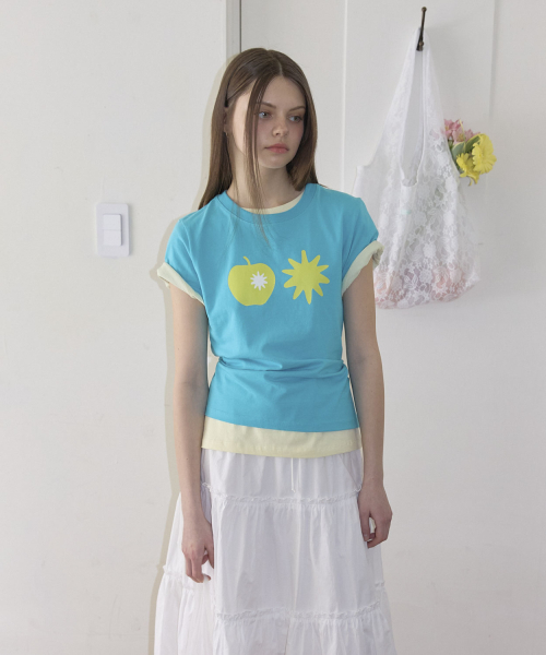 Apple Print Short Sleeve T-Shirt (3color)_Teal