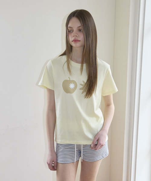 Apple Print Short Sleeve T-Shirt (3color)_Lemon
