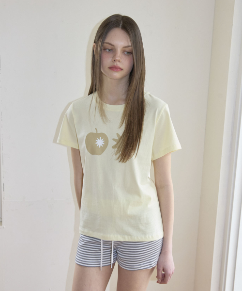 Apple Print Short Sleeve T-Shirt (3color)_Lemon