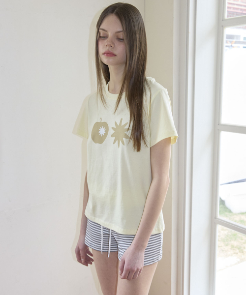 Apple Print Short Sleeve T-Shirt (3color)_Lemon