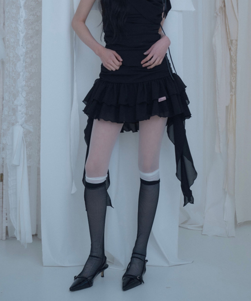 Tutu Chiffon Winged Shirred Skirt(3colors)