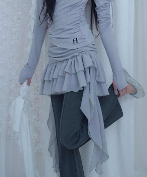 Tutu Chiffon Winged Shirred Skirt(3colors)