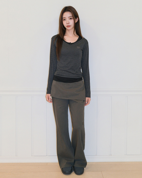 STRIPE OVERLAB LONG SLEEVE [CHARCOAL]