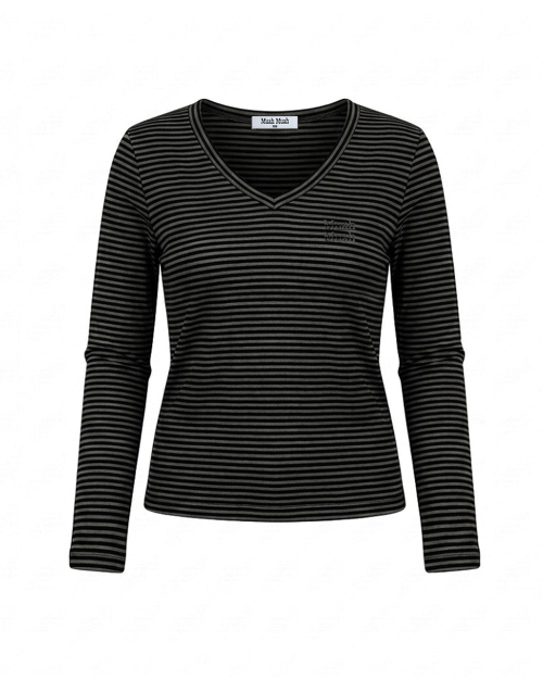 STRIPE OVERLAB LONG SLEEVE [CHARCOAL]